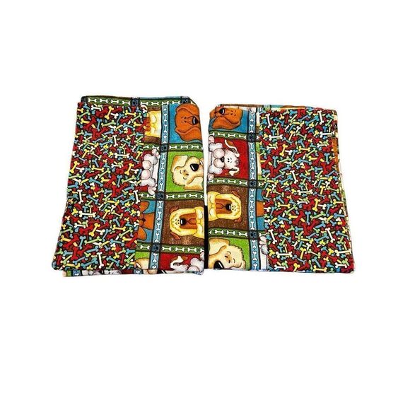 Vintage Handmade dog prints bed 2 Pillow case - Picture 4 of 8